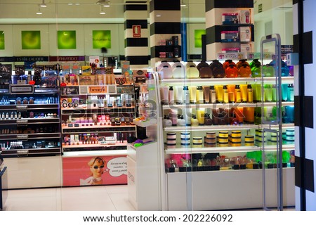 MURCIA, SPAIN - APRIL 16, 2014: Interior of cosmetic store
