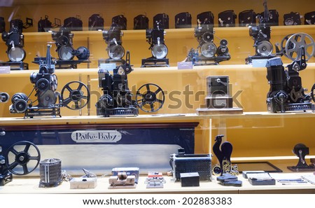 GIRONA, SPAIN - JUNE 12, 2014: Old equipment in Museum of Cinematography in Girona, Spain