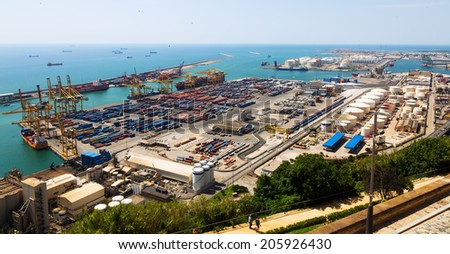 BARCELONA, SPAIN - JUNE 21, 2014: Port of Barcelona -  logistics port area in Barcelona, Spain.  Has more than 3,000 metres of berthing line