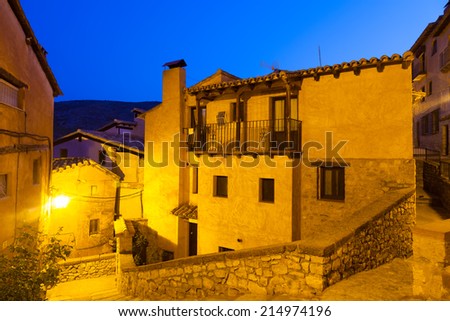 night view of picturesque residence houses in Albarracin.  Teruel, Aragon
