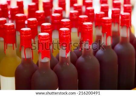 wine bottles at shop or winery