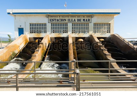EBRO DELTA, SPAIN - AUGUST 13, 2014: Water control station at delta of Ebro river