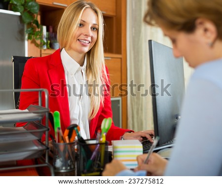 Positive boss checking female candidate for new position