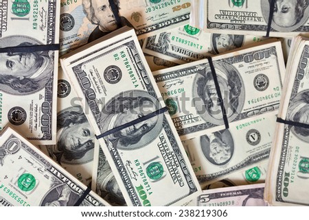 Many bundles of US dollars bank notes