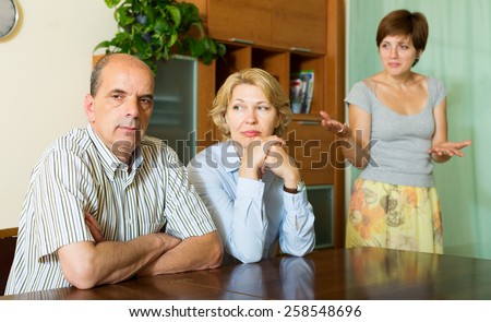 Mature parents with   daughter having conflict  in home