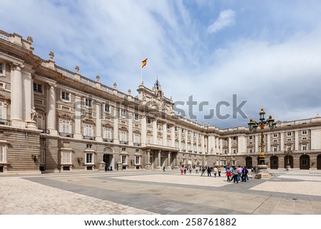 MADRID, SPAIN - APRIL 25: Day view of Royal Palace in April 25, 2013 in Madrid, Spain. Royal Palace of Madrid - is official residence of Spanish Royal Family
