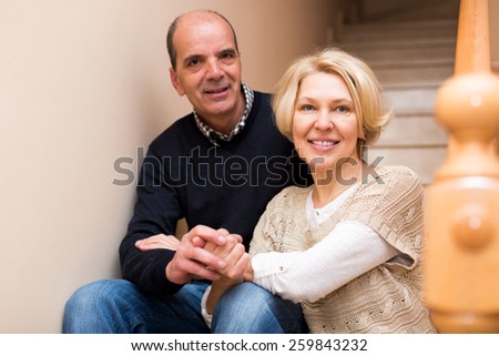 Comfortable life of elderly happy couple class people at home