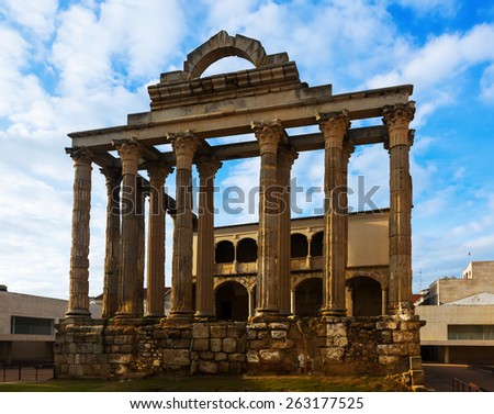 Temple of Diana - the antique temple of the Roman Empire. Merida, Spain