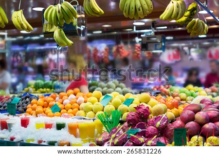 exotic fruits on  market counter