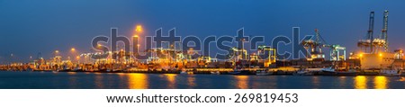 night panorama of Industrial seaport of Algeciras