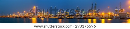 Panorama of Industrial port of Algeciras in evening. Spain