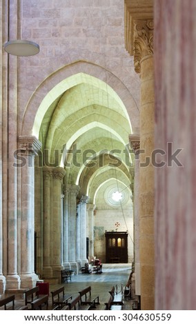 arches in interior of gothic Cathedral. Tarragona,  Catalonia