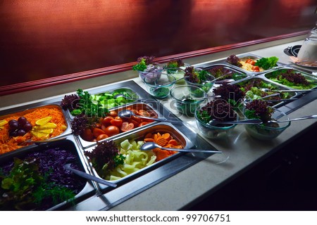 vegetables in trays  at buffet