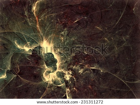 Dark abstract futuristic background. Digital artwork. Brown and green texture for creativity design. Making a poster, booklet cover album, flyers in gothic style. Fractal art