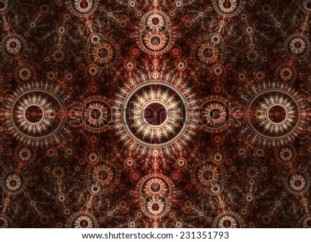 Christmas time. Abstract red and white winter stars and snowflakes. Digital  background for creativity design. Fractal art