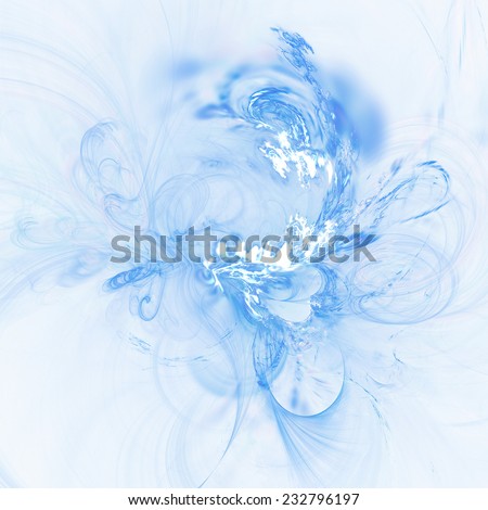 Blue mystic smoke. Abstract artistic soft dynamic background with twirl, swirl on white. Fractal art