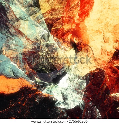 Artistic bright color paints texture. Abstract warm background. Modern futuristic pattern for wallpaper, interior, album, flyer cover, poster, booklet. Fractal artwork for creative graphic design.