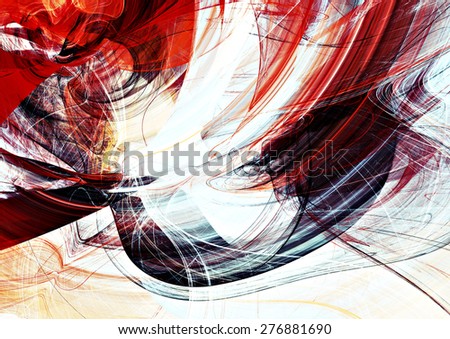Abstract red and white motion composition. Modern bright futuristic dynamic background for wallpaper, interior, flyer cover, poster, banner, booklet. Fractal art for creative graphic design.