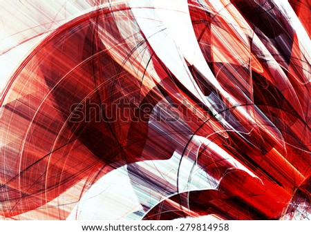 Abstract red and white motion composition. Modern bright futuristic dynamic background for wallpaper, interior, flyer cover, poster, banner, booklet. Fractal art for creative graphic design