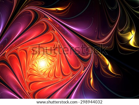 Fantasy shining abstract night flower. Beautiful futuristic glowing background for creative design. Bright color artistic decoration for wallpaper desktop, poster, cover booklet, flyer. Fractal art
