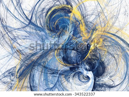 Abstract bright motion composition. Modern futuristic dynamic background. Blue and yellow color artistic pattern of paints. Fractal artwork for creative graphic design