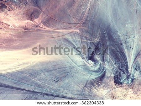 Fantasy landscape in soft blue and pink colors. Modern futuristic painting background with lighting effect. Fractal artwork for creative graphic design