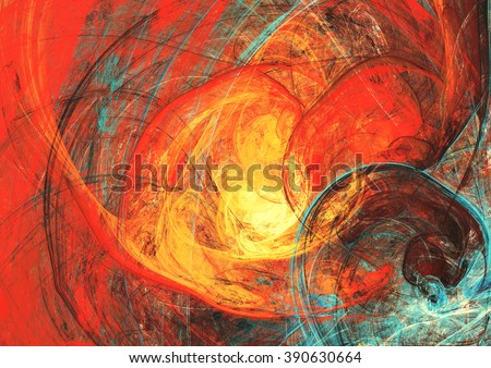 Flaming sun. Abstract painting texture in summer color. Modern futuristic red pattern. Bright color dynamic background. Fractal artwork for creative graphic design
