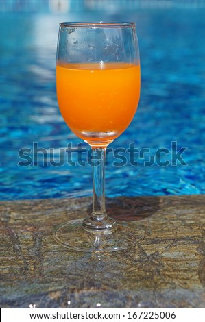 Orange juice on the brink of pool
