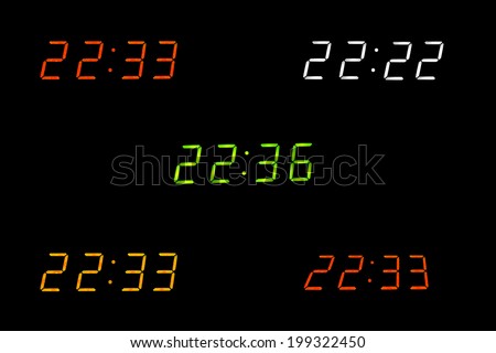 Digital clock show various times on the black background