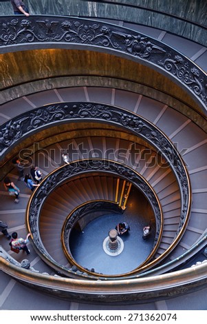 VATICAN City 18 April 2015: Spiral stairs of the Vatican Museums in Vatican, Rome, Italy.