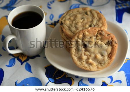 Chocolate chip cookie and a cup of coffee