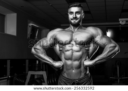 Bodybuilder in the gym black and white