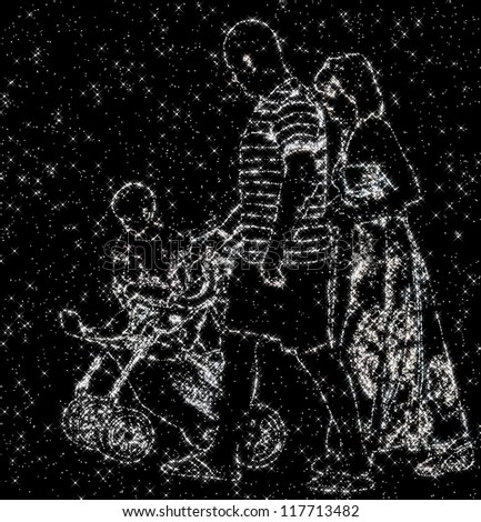 constellation image of family of daddy, mommy and baby