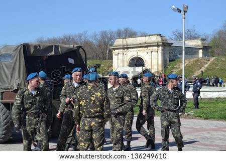 KHERSON, UKRAINE - APR 22: anti-terrorist special units show their skills at the show on April 22, 2013 in Kherson, Ukraine. Ukrainian special units actively participate in UN peacekeeping operations.