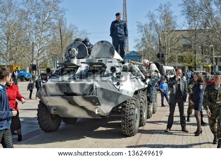 KHERSON, UKRAINE - APR 22: anti-terrorist special units show their skills at the show on April 22, 2013 in Kherson, Ukraine. Ukrainian special units actively participate in UN peacekeeping operations.