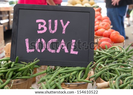 Buy Local Chalkboard Sign With Baskets Of Green Beans And Tomatoes For Sale At The Farmers Market