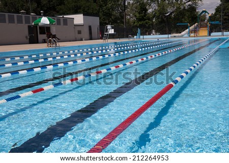 Outdoor Swimming Pool With Blue, White and Red Lap Lines