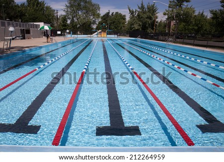 Outdoor Swimming Pool With Blue, White and Red Lap Lines