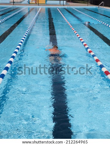 Male Swimmer in Outdoor Pool During Adult Lap Swim