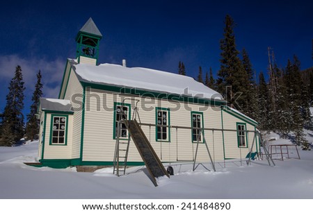 One Room School House and Playground, Montezuma, Colorado with Fresh Snow