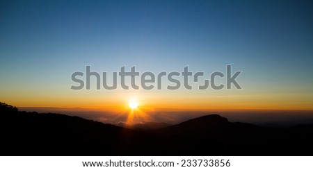 sunrise,Viewpoint  Inthanon. Watch the sun rise in the morning Furnishings and all visitors to visit this spot.