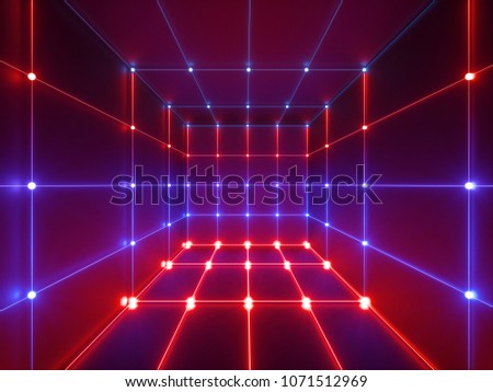 3d render, glowing lines, neon lights, abstract psychedelic background, cube cage, ultraviolet, infrared, spectrum vibrant colors, laser show