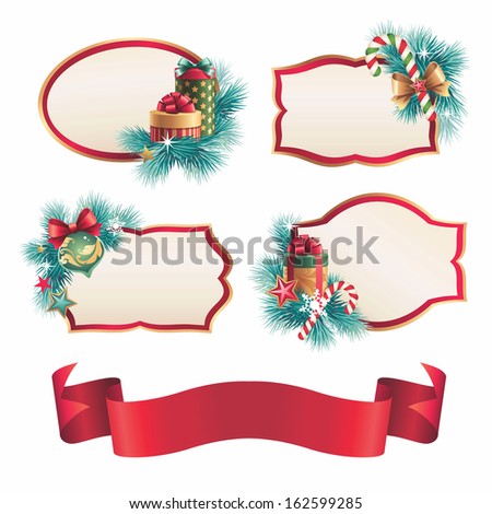 Christmas assorted banners and stickers set, vintage label collection isolated on white