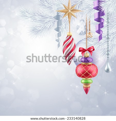 beautiful Christmas tree ornaments, festive winter holiday background