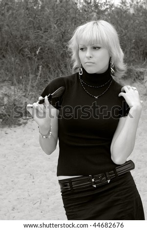 woman with a throwing knife, B&W