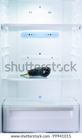 only one fresh and raw eggplant in refrigerator