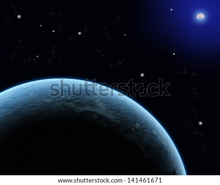 The moon and earth with stars