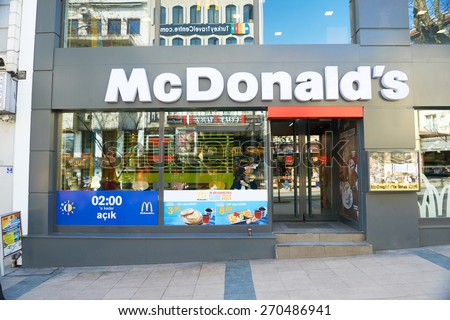 Istanbul, Turkey - MARCH 28, 2015: McDonald\'s Restaurant sign in Istanbul. McDonald\'s is the main fast-food restaurant chain in world.