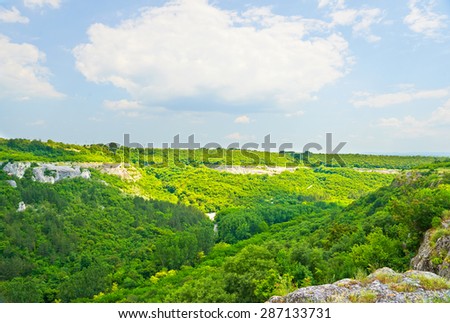 Landscape green mountains and sky summer in Bulgaria Provadia