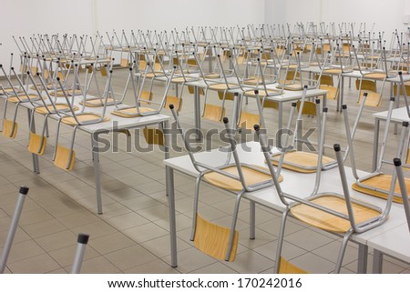 chairs and tables, best focus on the first table and chairs right